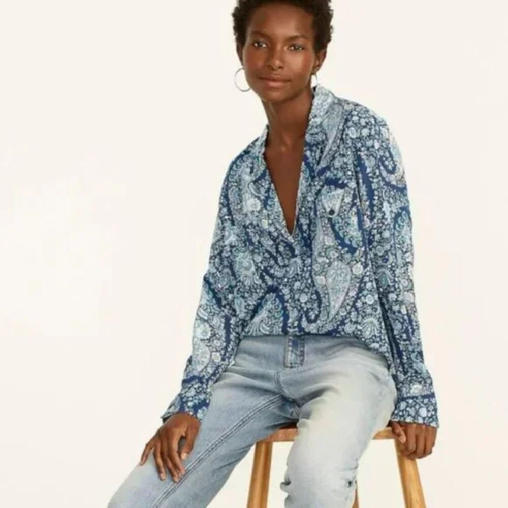 J. Crew Patch Pocket Washable Silk Paisley Oversized Size XS